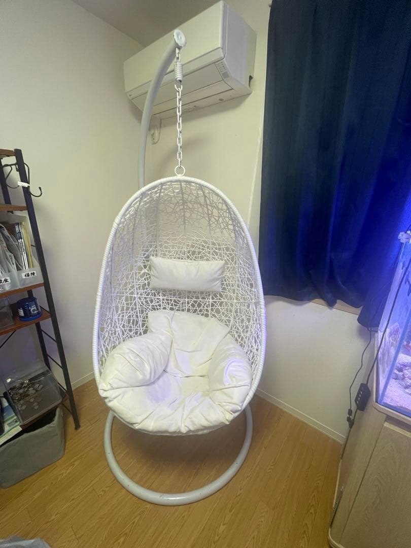 【東京・神奈川のみ】室内使用エッグ型ハンギングチェア ホワイト