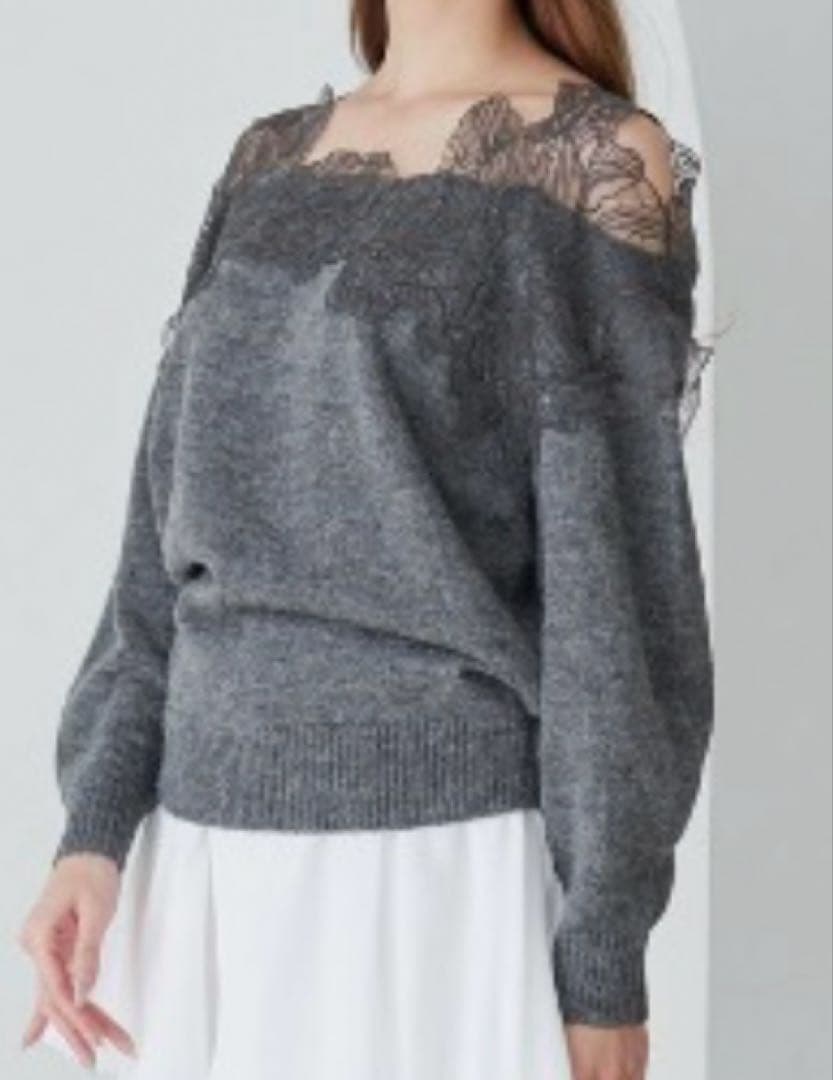 SNIDEL レーストリミングニットプルオーバー　グレー