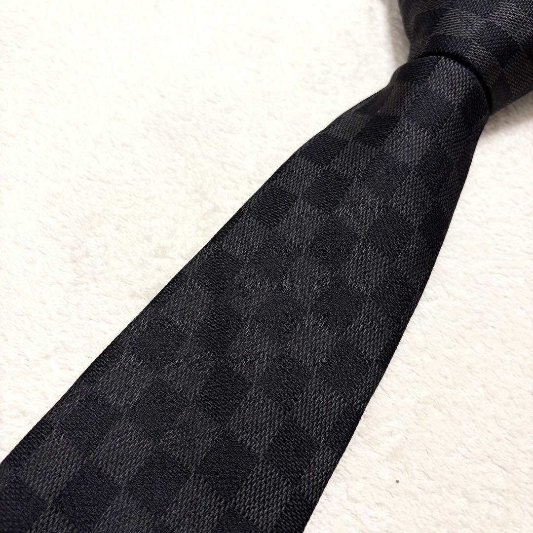【美品】LOUIS VUITTON ブラック ダミエ ネクタイ ロゴ