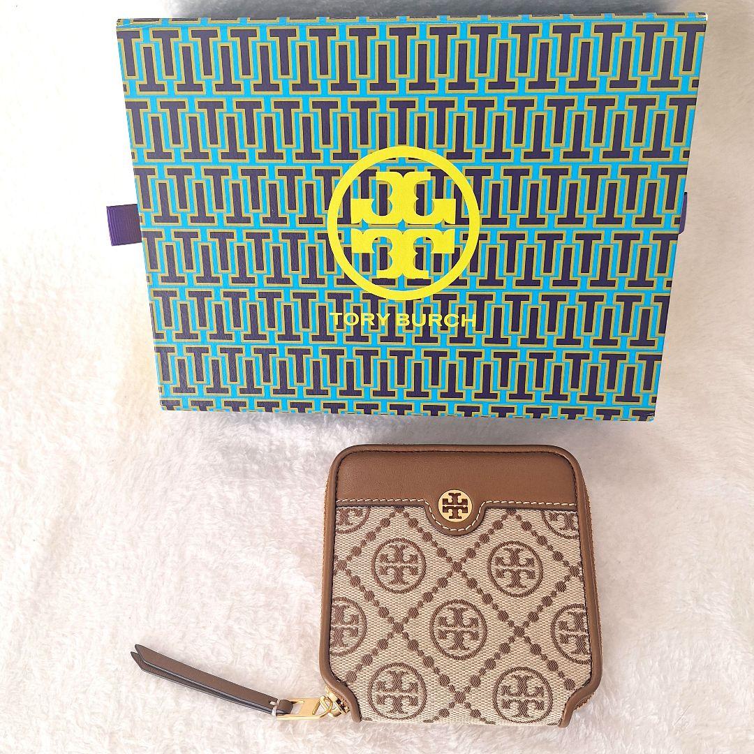 Tory Burch トリーバーチ 二つ折り財布 ロゴ 総柄 レザー ブラウン