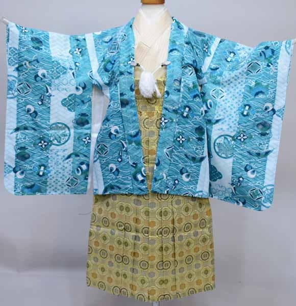 七五三 五歳 男児 羽織 袴フルセット おりびと 青系 紋袴 NO35847