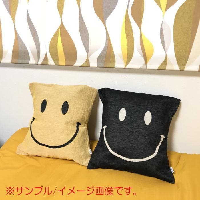 ４個　アメリカ製 Cross Canvas スマイル クッションカバー ブラック