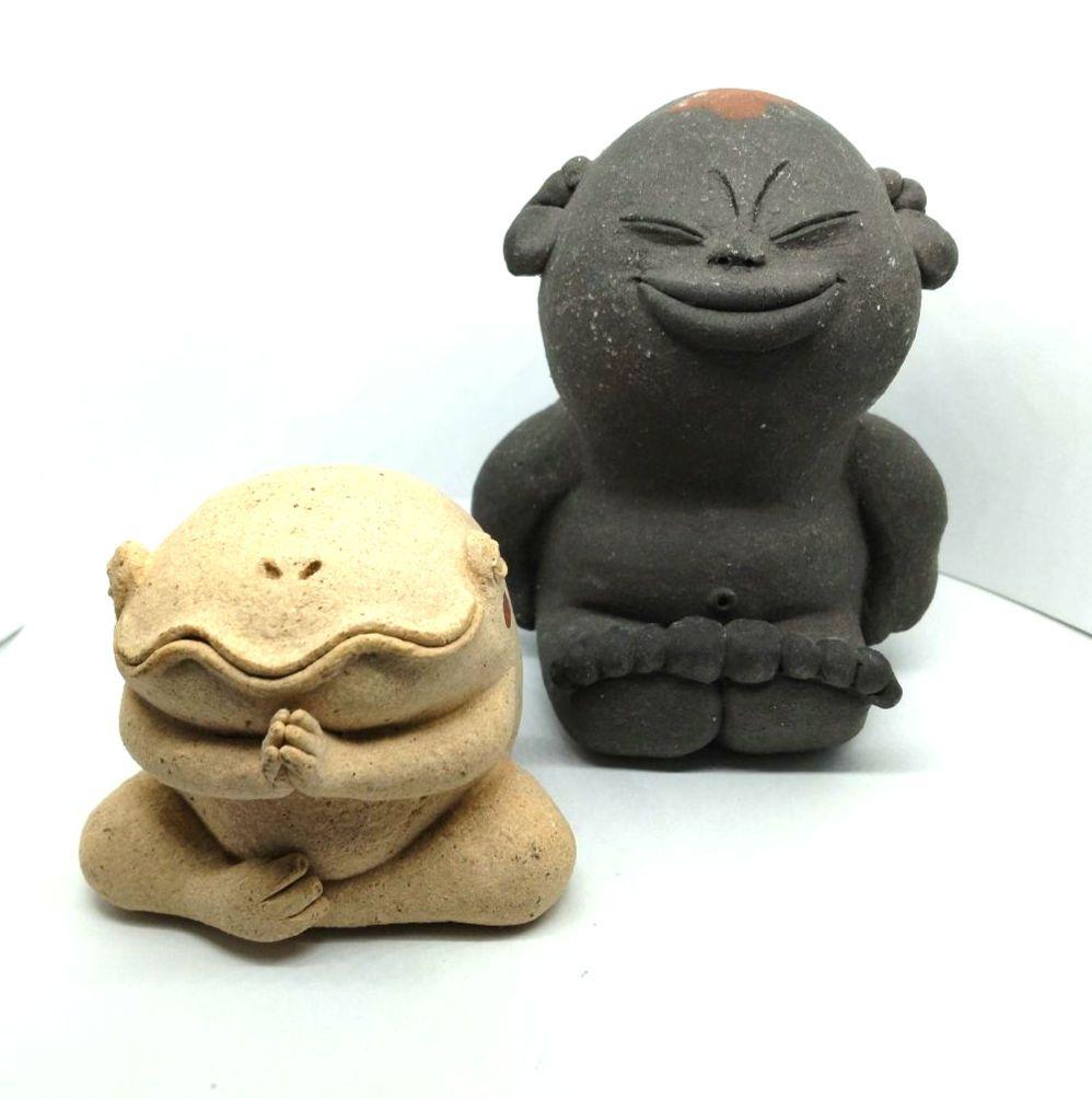 【希少 入手困難】小林牧牛 陶器置き物　陶人形2体セット