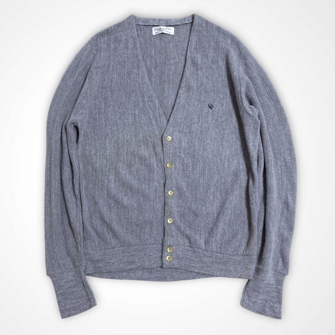 90s Dior ロゴ刺繍 アクリル カーディガン XL グレー
