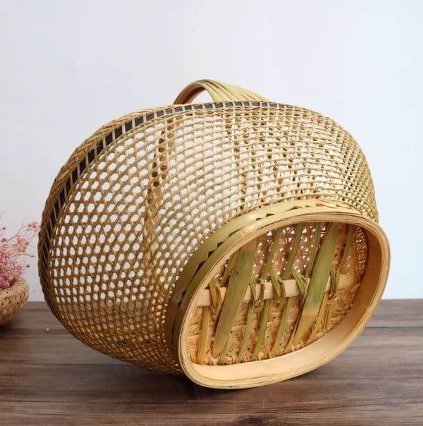 極上品 竹細工 かご 収納 手作工芸品 市場かご 手提かご 買い物かご 新品