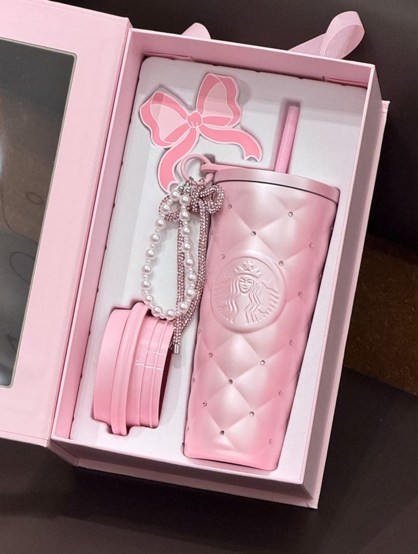 中国スターバックス　ステンレスタンブラー　ラインストーン　バレンタイン　チャーム