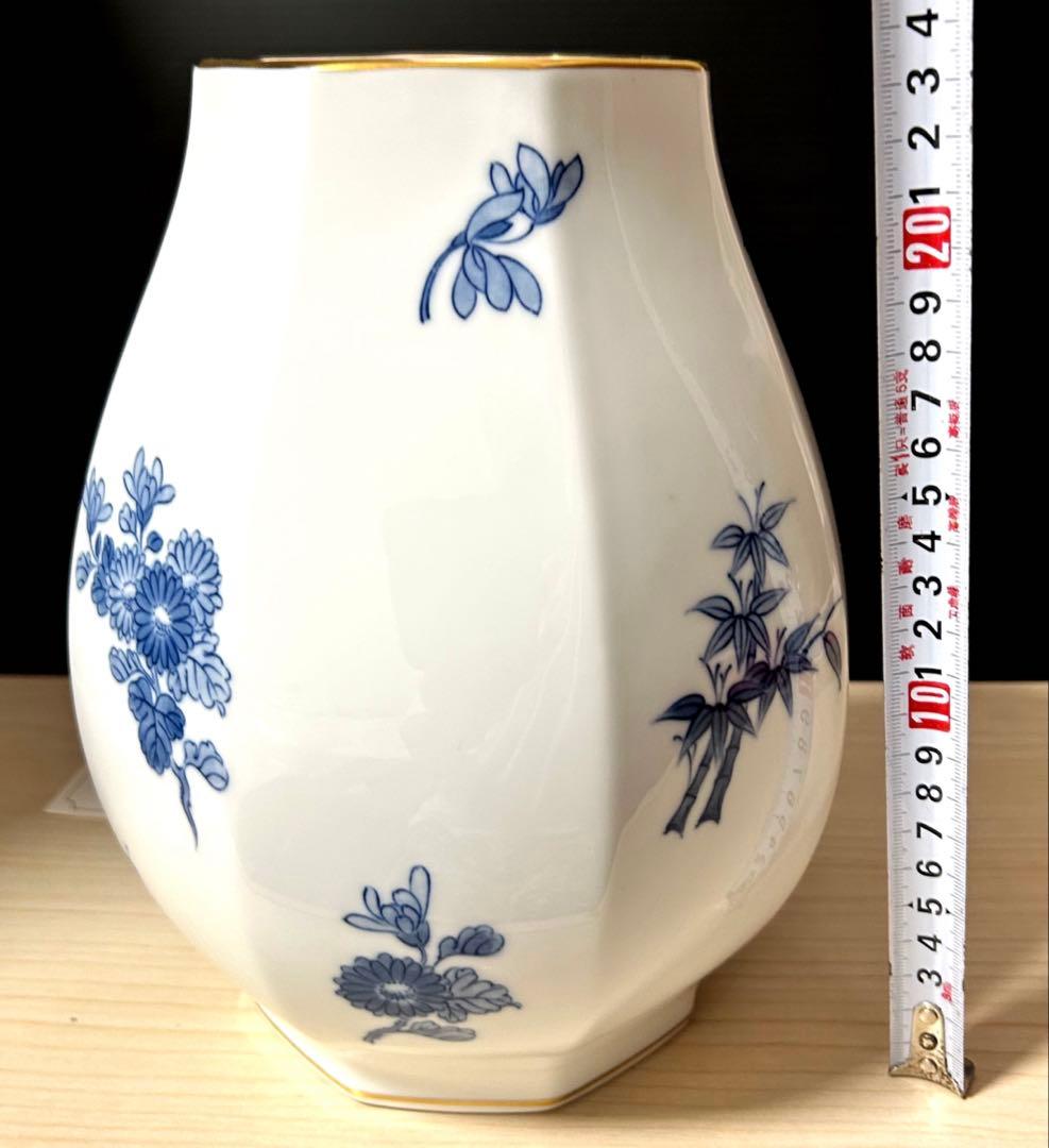 大倉陶園　四君子　八角花瓶　※オリジナルボックス付属　未使用保管品