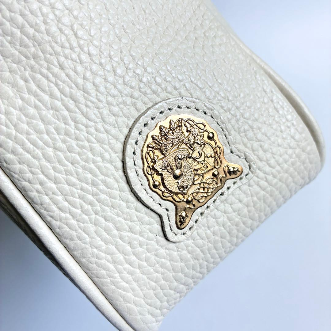 【美品】ADMJ　シボ革　ボストン トートバッグ　アイボリー　ゴールド金具