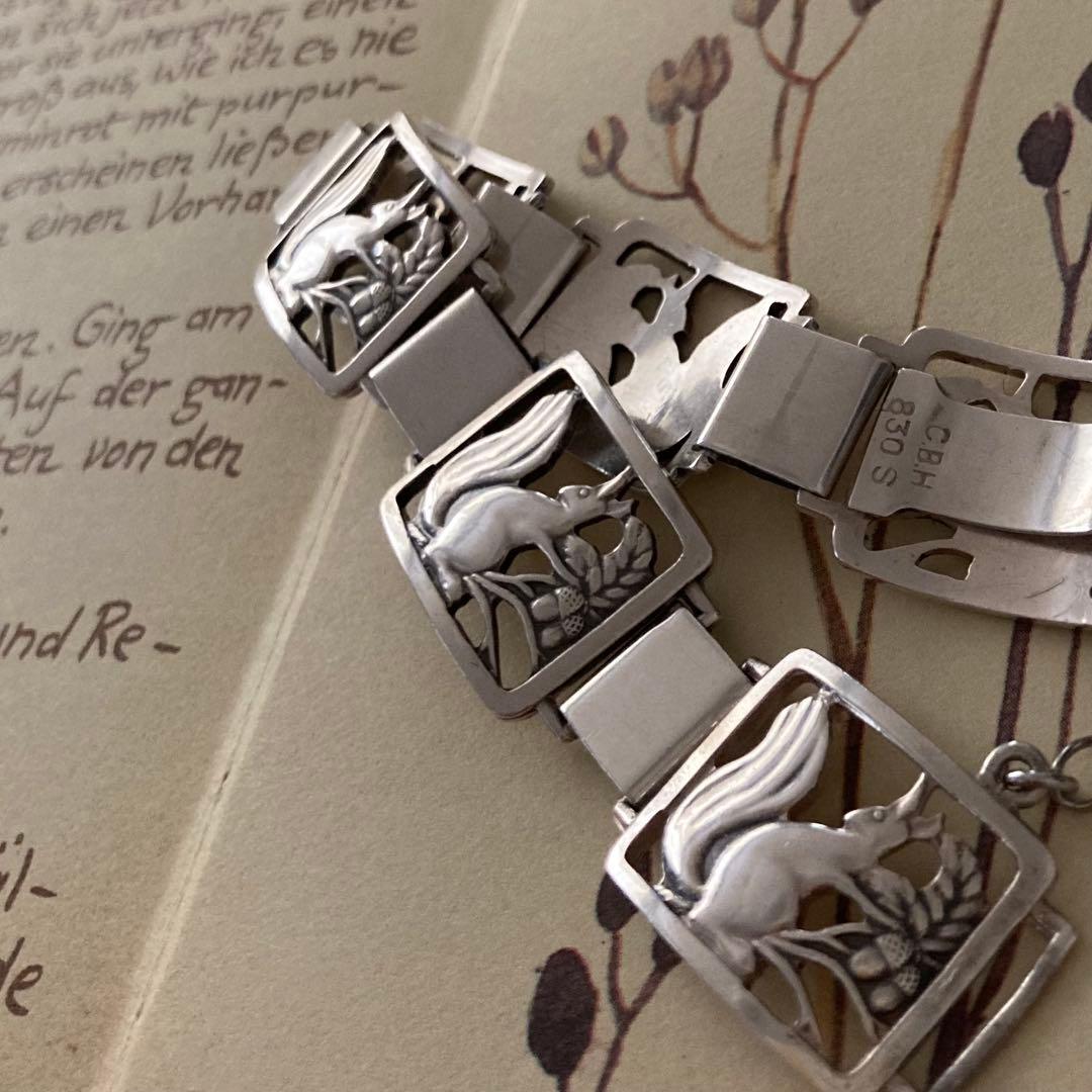 ヴィンテージ＊木の実とリス　ブレスレット　シルバー　北欧　アンティーク