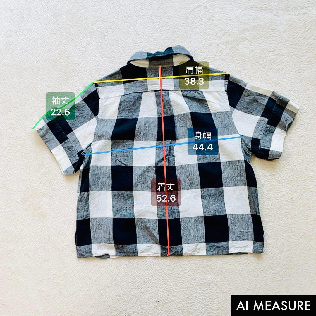 マーガレットハウエル 半袖 リネンシャツ Iサイズ 麻100% チェック柄　白黒