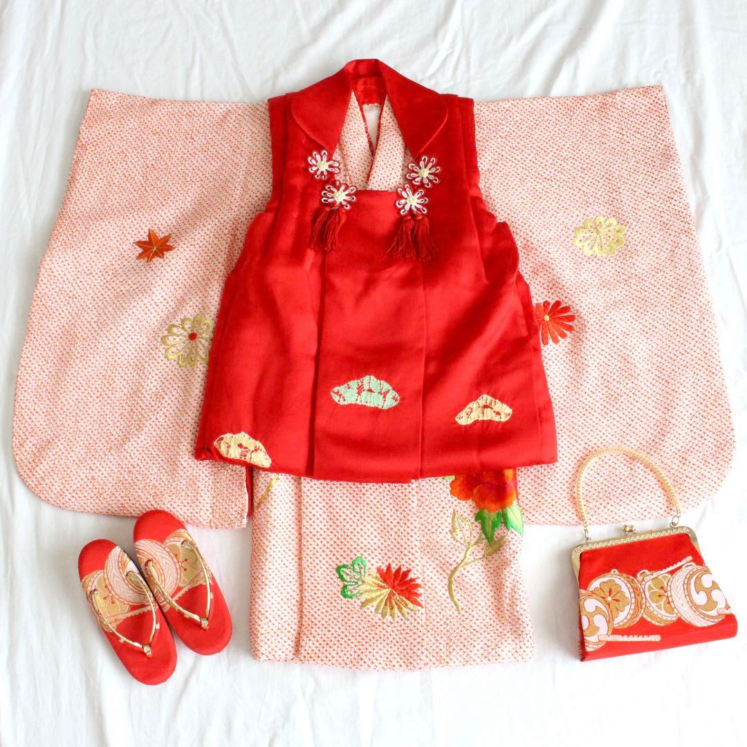 七五三 3歳 女の子 子供 正絹 総絞り 着物 被布 セット