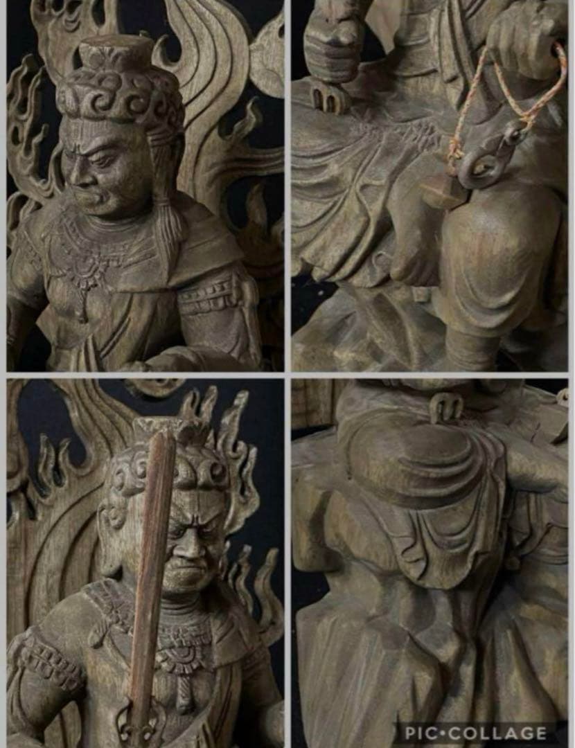 高32cm 仏教工芸品　楠材製　極上彫　井波木彫仏像　不動明王座像