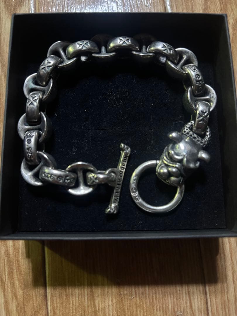 シルバー925（燻し加工） チェーンブレスレット 犬モチーフ