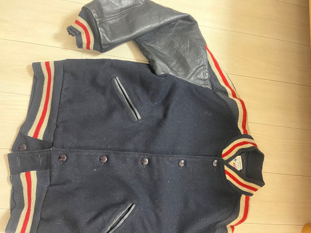 ネイビー ウール レザー ジャケット BUT WIN