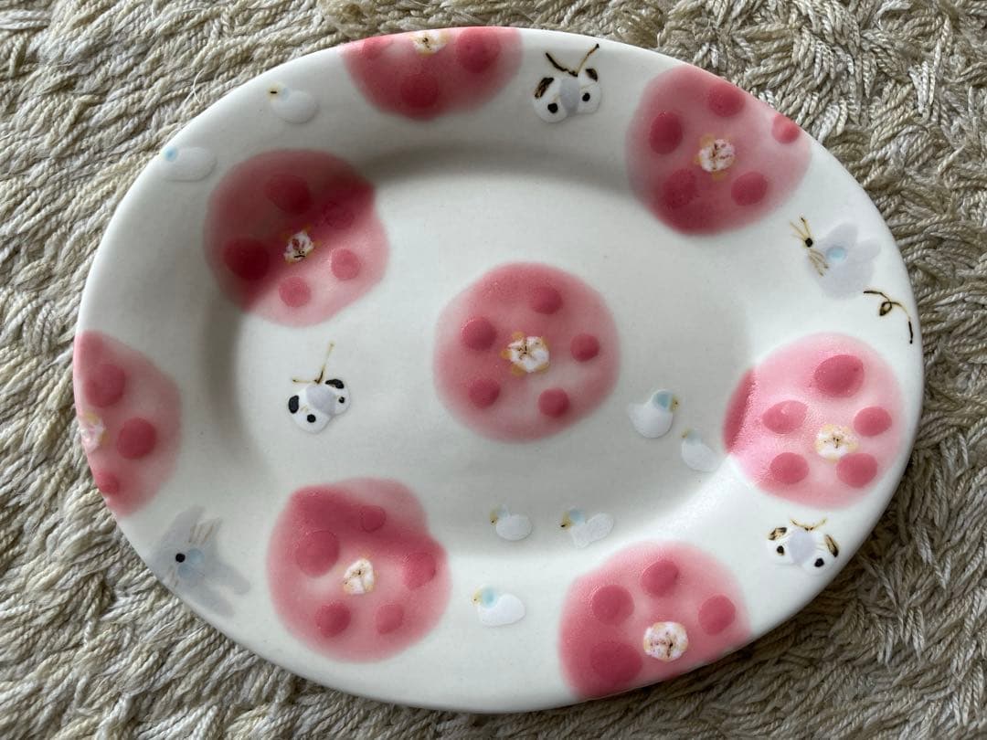 石木文　春のオーバル　未使用　花　うさぎ　てふてふ