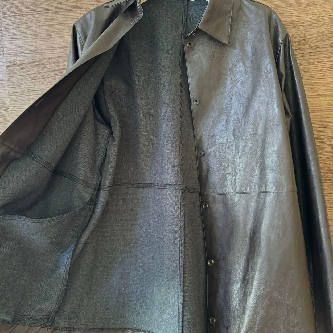 OHOTORO レザーシャツジャケット brown