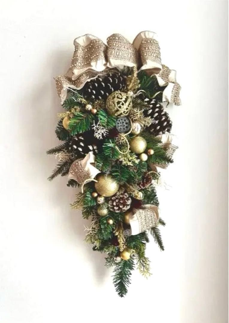 クリスマス　スワッグ　ベージュリボン