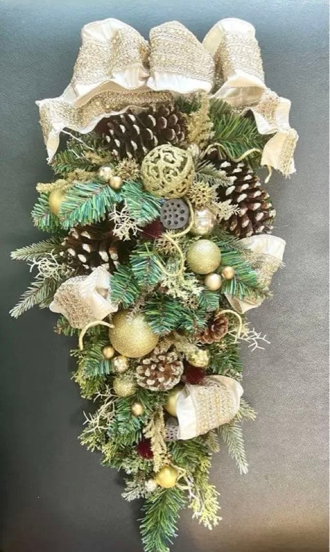 クリスマス　スワッグ　ベージュリボン