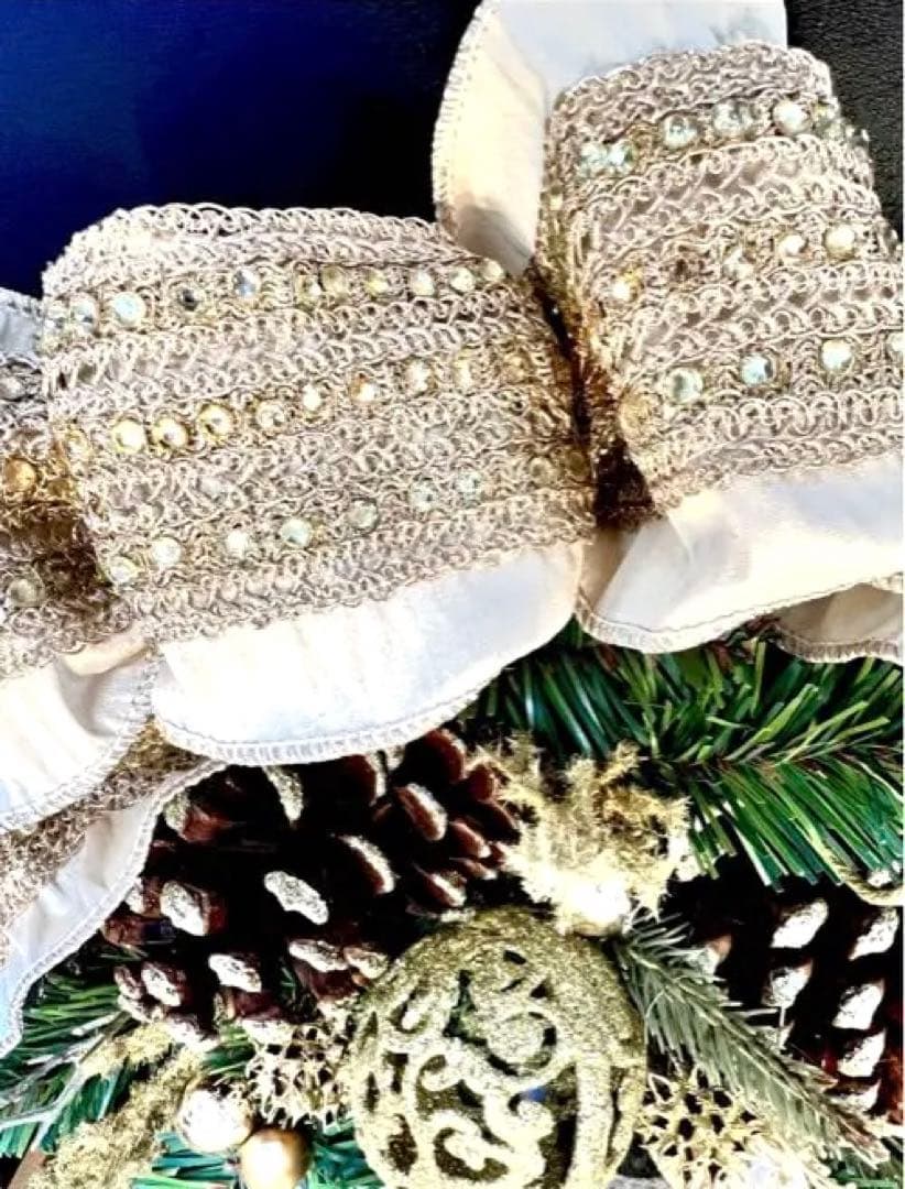 クリスマス　スワッグ　ベージュリボン