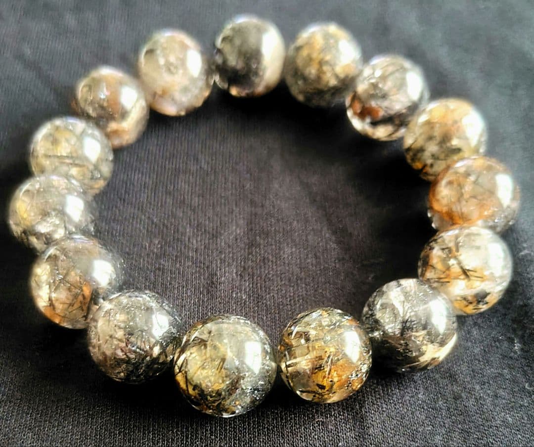 ブラックルチル15mm 　天然石　ブレスレット