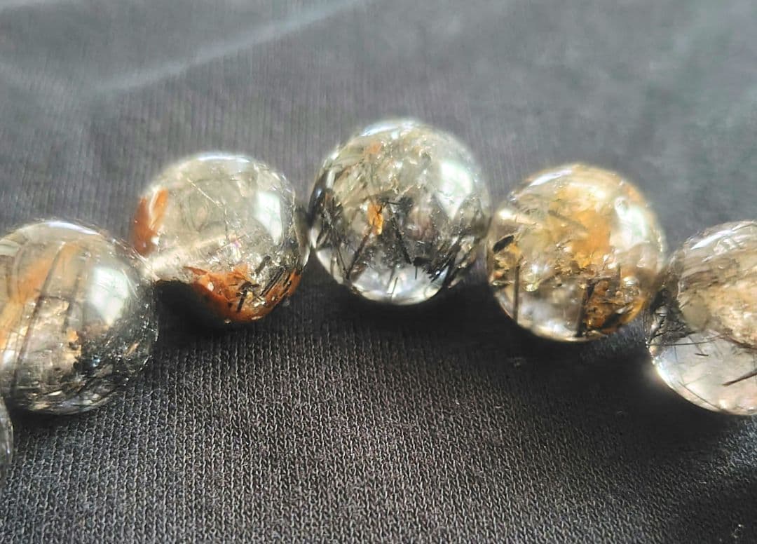 ブラックルチル15mm 　天然石　ブレスレット