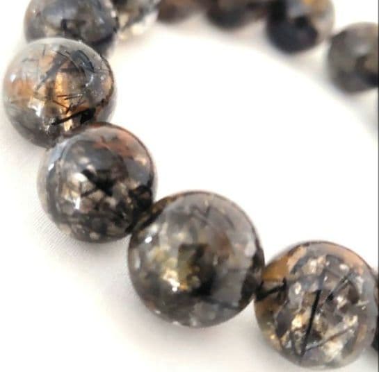 ブラックルチル15mm 　天然石　ブレスレット