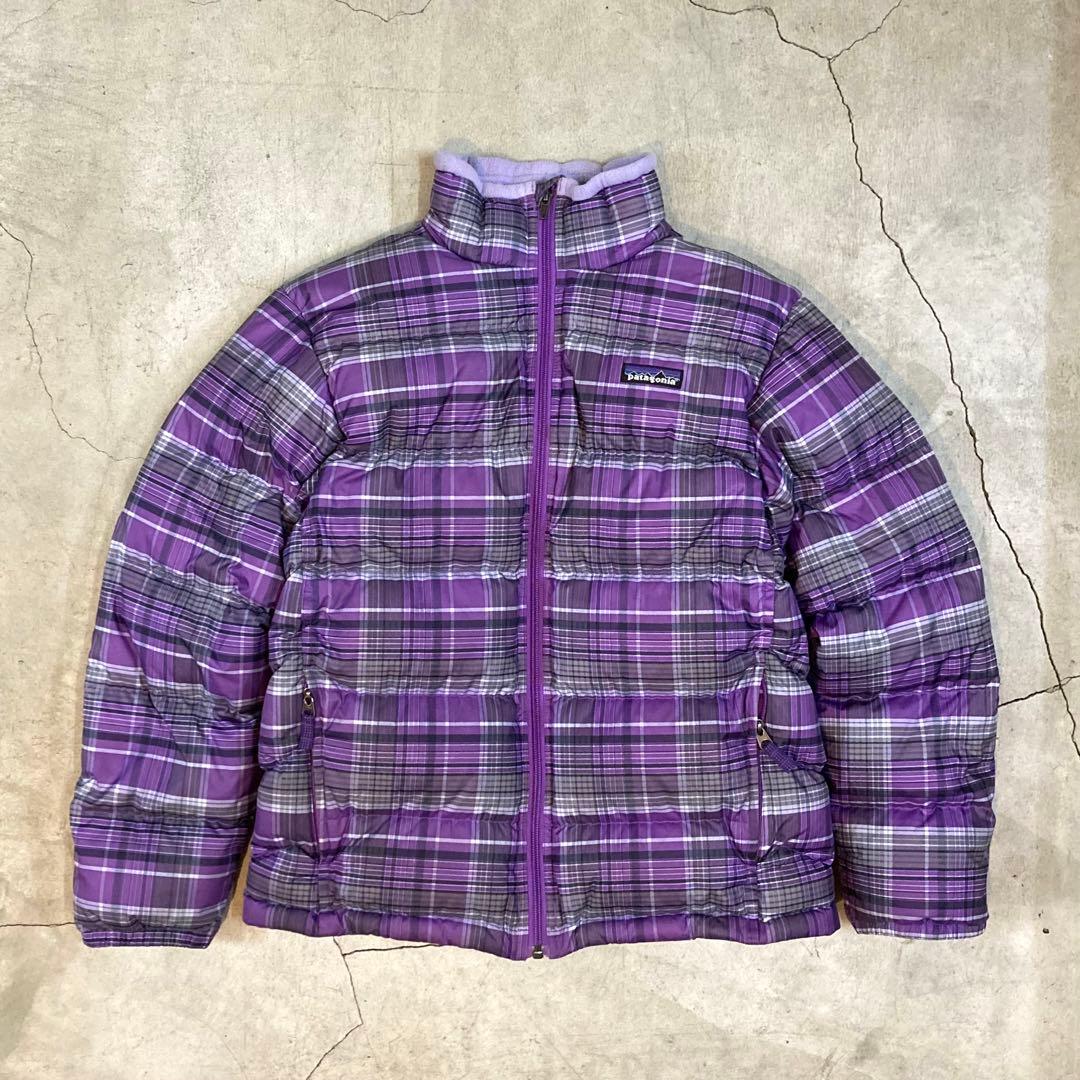 美品 パタゴニア patagonia ダウン ジャケット S 紫 チェック 総柄