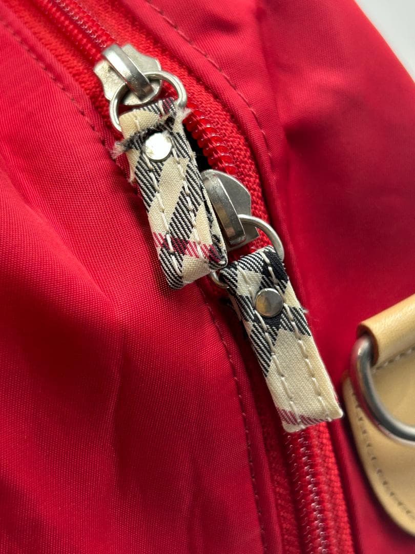 BURBERRY バーバリー ボストンバッグ ナイロン レザー 赤 ベージュ
