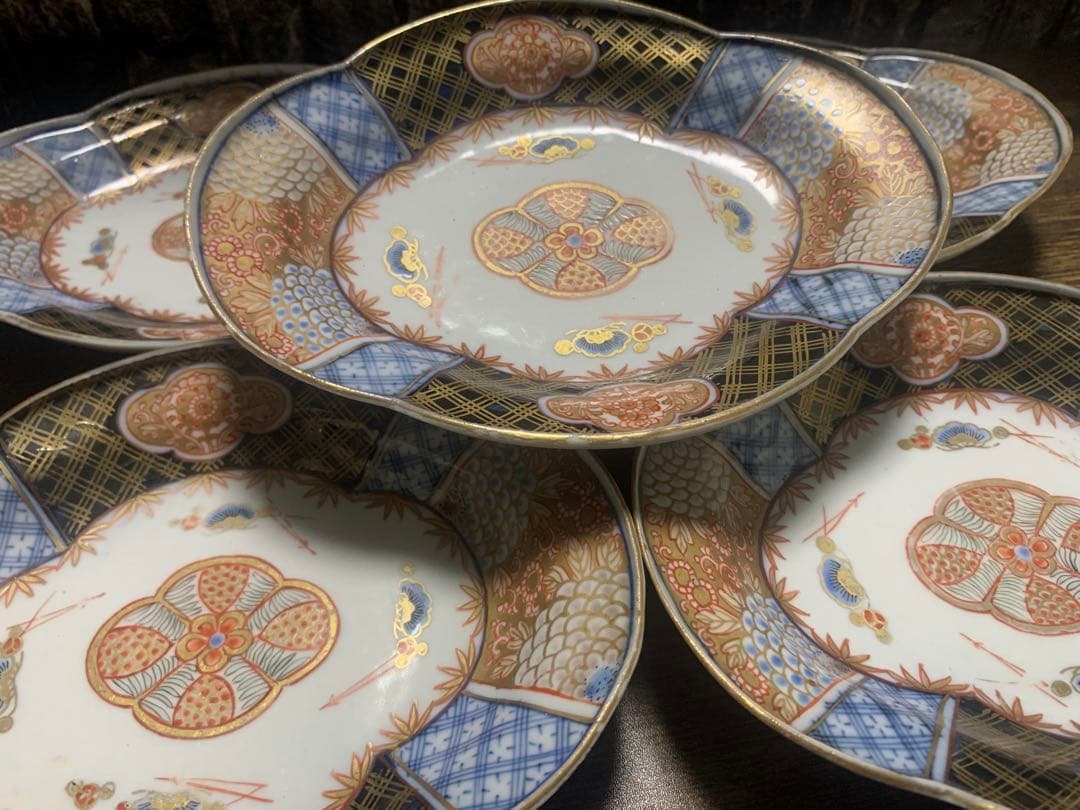 古伊万里 菱形なます皿 5枚組 江戸期 小カケ有
