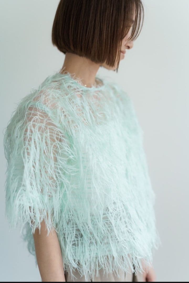 美品 roughlow airy fringe sheer tops mint