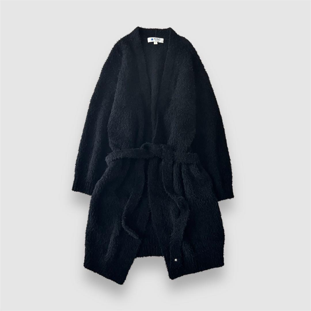 希少 GDC ウールシャギーロングカーディガン ガウン ブラック ヴィンテージ