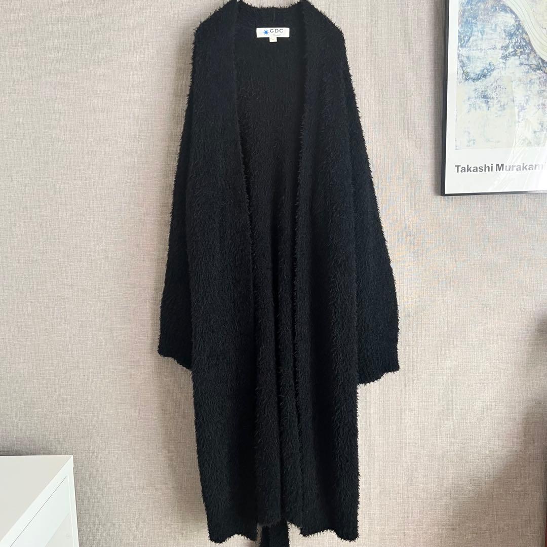 希少 GDC ウールシャギーロングカーディガン ガウン ブラック ヴィンテージ
