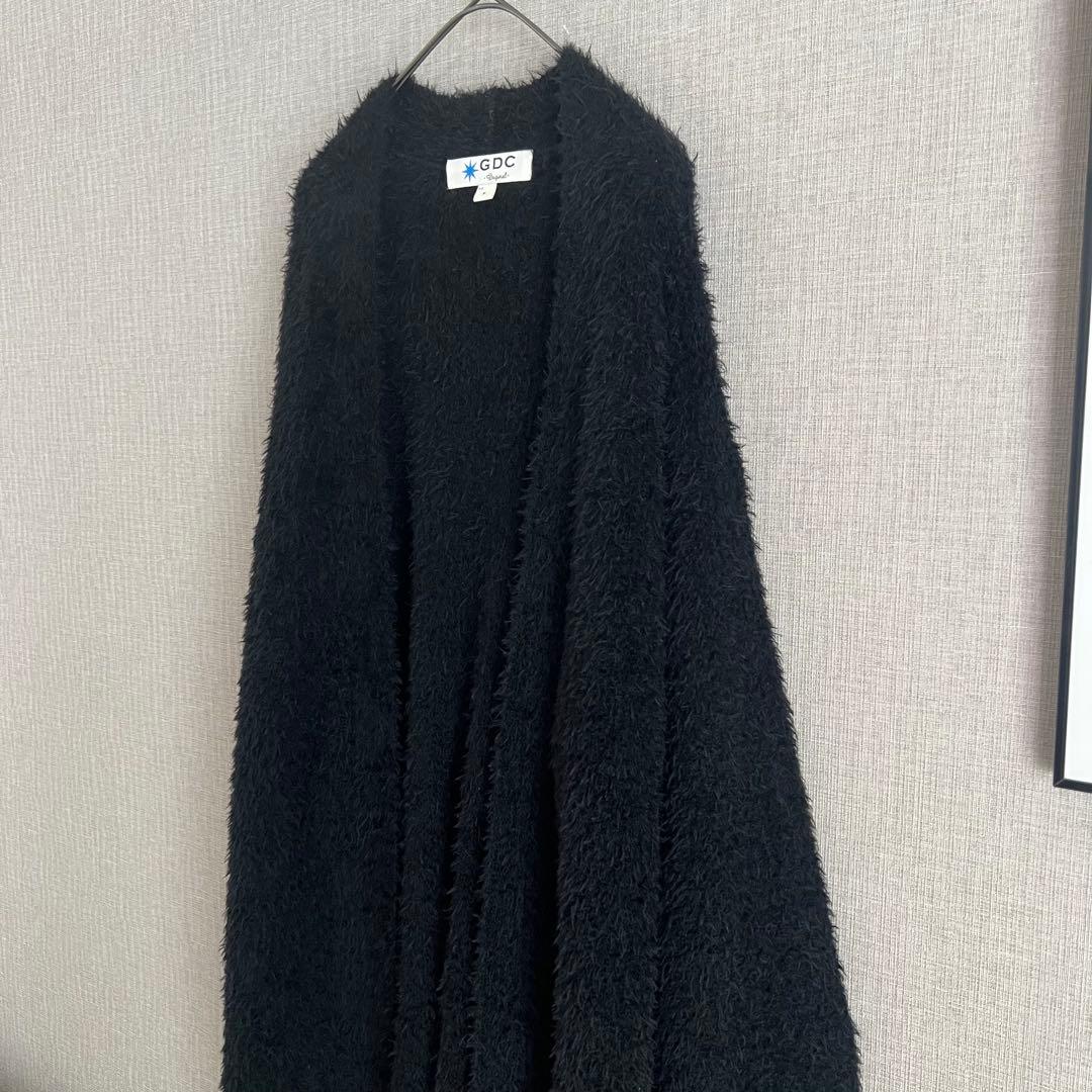希少 GDC ウールシャギーロングカーディガン ガウン ブラック ヴィンテージ