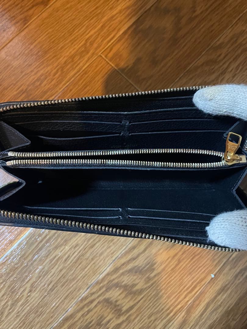 Louis Vuitton ブラックレザー長財布　モノグラム　アンプラント