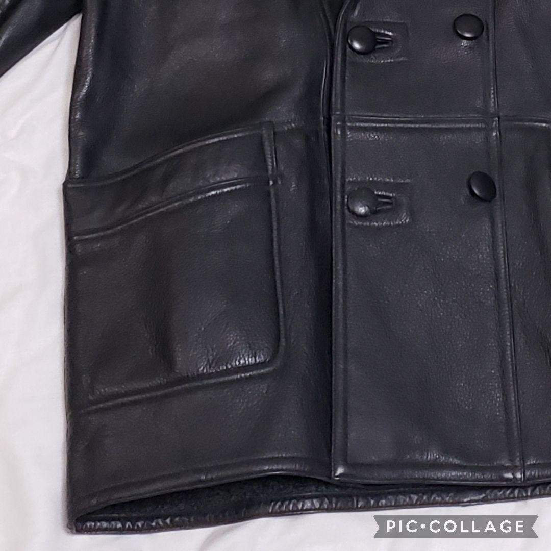 牛革　カーコート　ダブルブレスト　tesoro mio　テゾーロ ミオ　シボ　黒