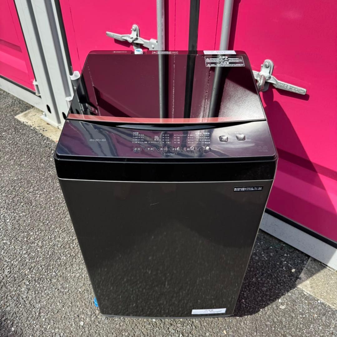 402★2023年製★アイリス　洗濯機　6KG ブラック　黒　ガラス