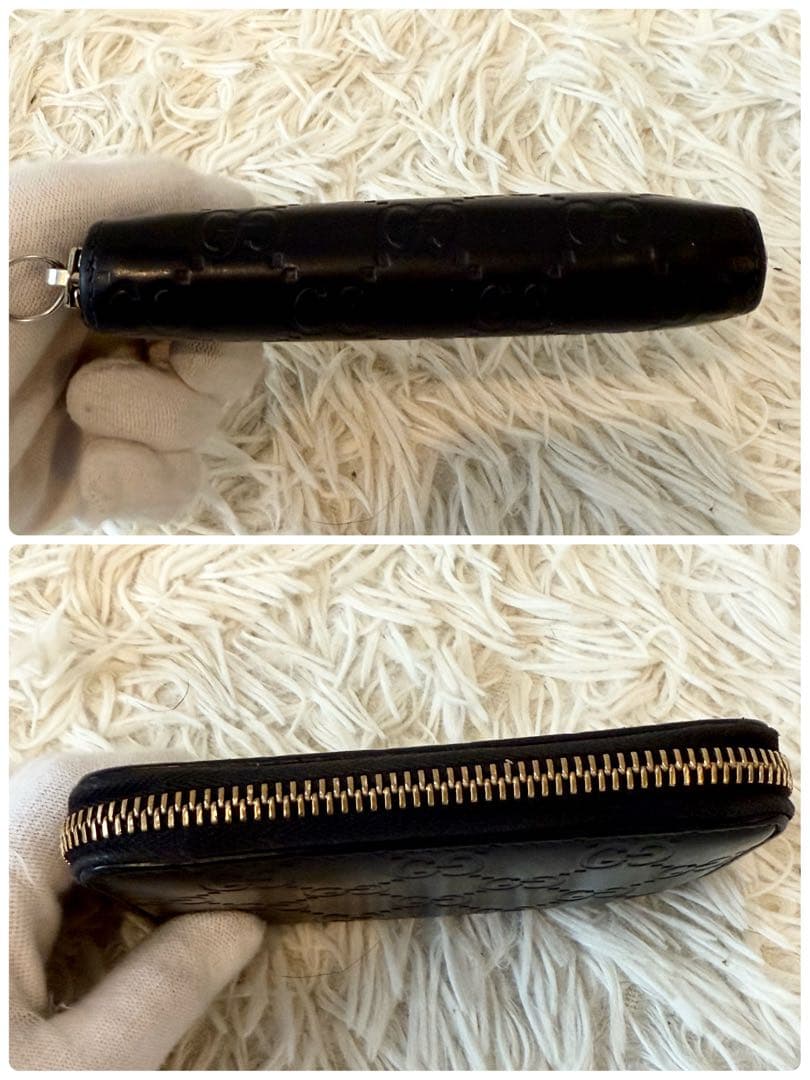 <箱付>GUCCI ケース　カードケース　シマ　レザー　ブラック