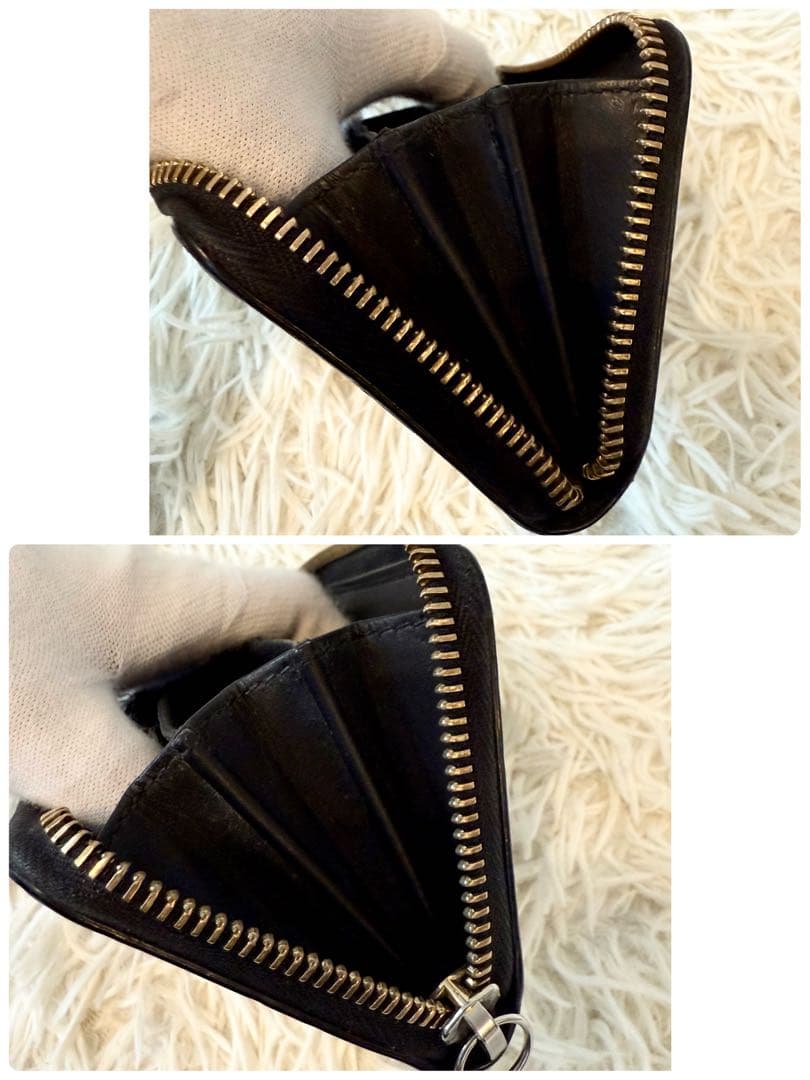 <箱付>GUCCI ケース　カードケース　シマ　レザー　ブラック