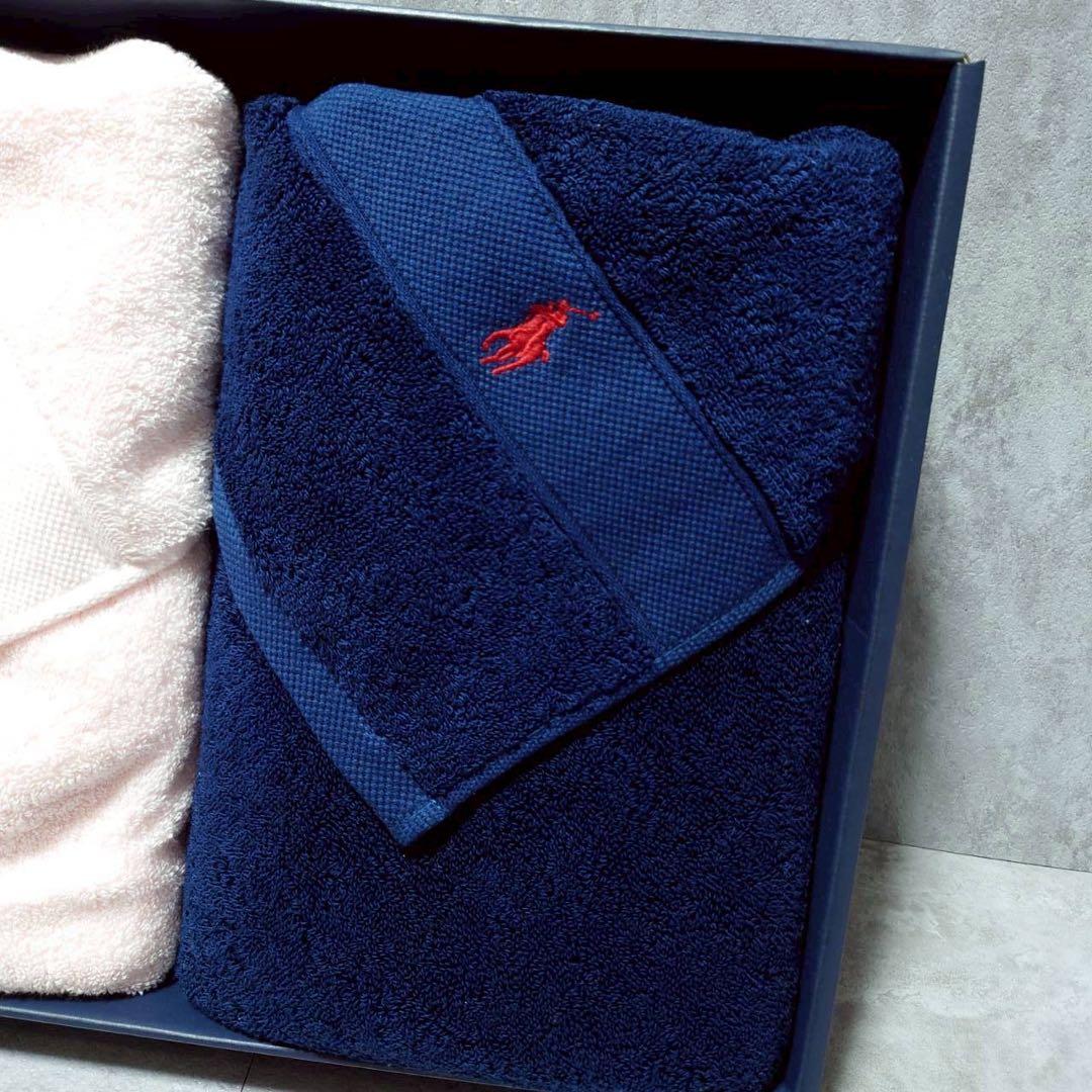 新品　ラルフローレン　バスタオル2枚　ネイビー　ピンク　高級　夫婦　カップル