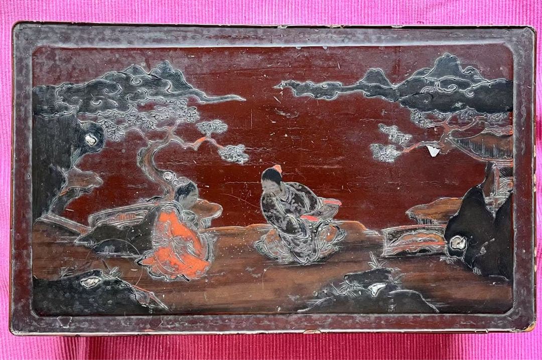 骨董品 18-19世紀の漆器 朱塗 螺鈿 机 中国？韩国？日本？