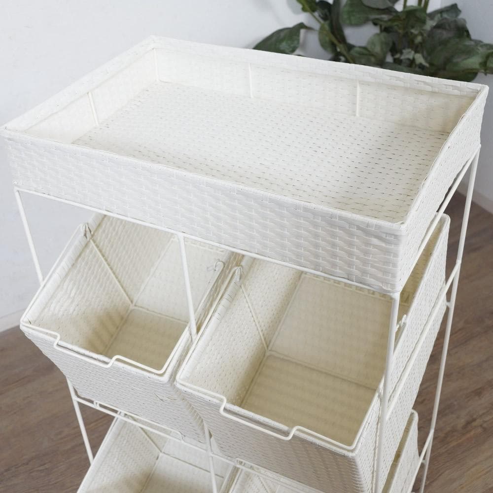 【新品】ワイド　ランドリーチェスト　ワゴン　バスケット4個　アウトレット