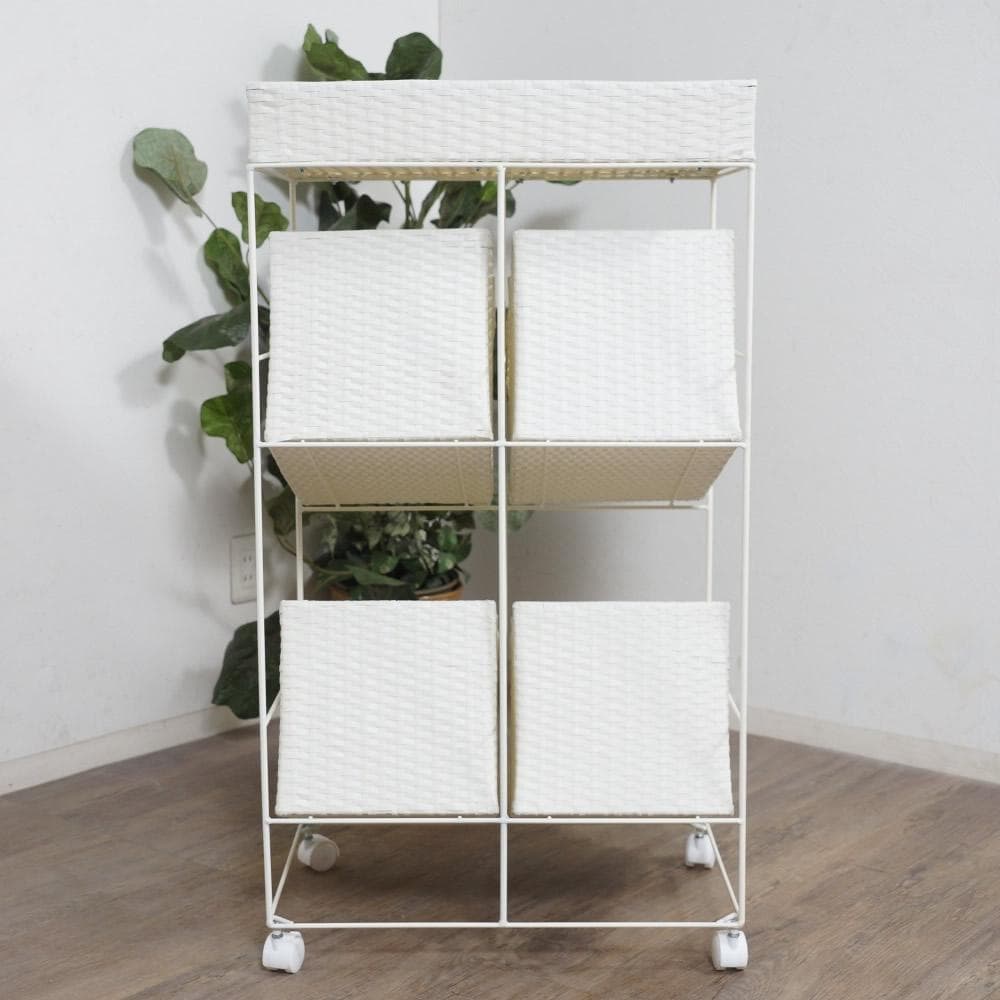 【新品】ワイド　ランドリーチェスト　ワゴン　バスケット4個　アウトレット