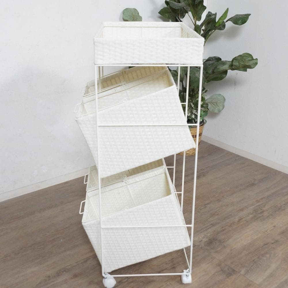 【新品】ワイド　ランドリーチェスト　ワゴン　バスケット4個　アウトレット