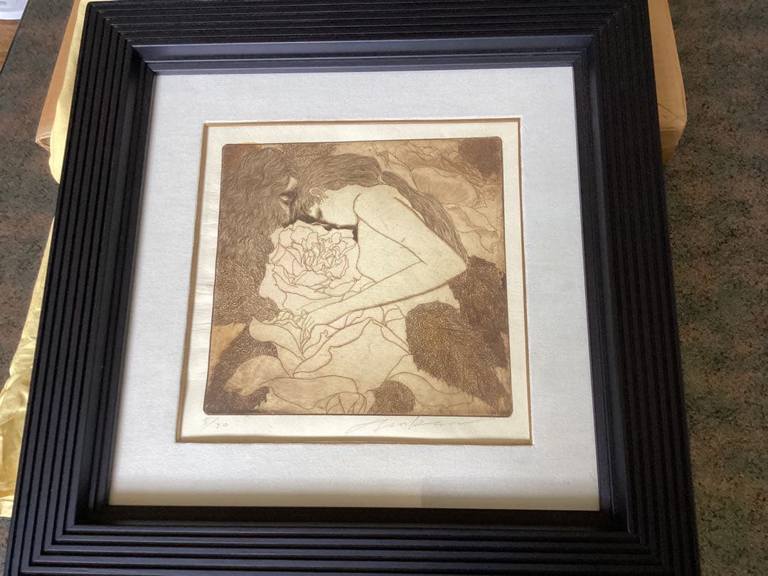 司　修　オリジナル銅版画　鹿皮に銅版　美人画　版画 限定版 3/50 共箱付き