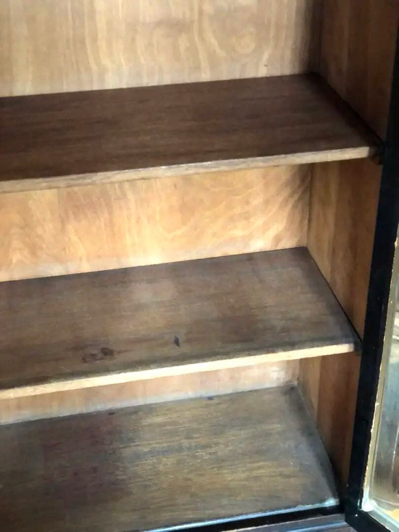 オーク材 洋モダン 【 アンティークキャビネット 】大正ガラス ビンテージ家具