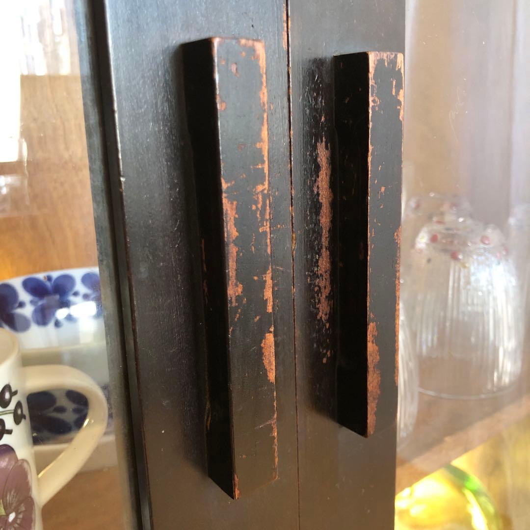 オーク材 洋モダン 【 アンティークキャビネット 】大正ガラス ビンテージ家具