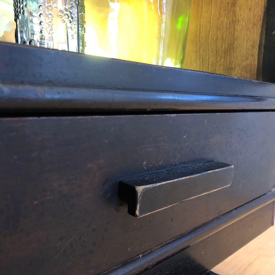 オーク材 洋モダン 【 アンティークキャビネット 】大正ガラス ビンテージ家具