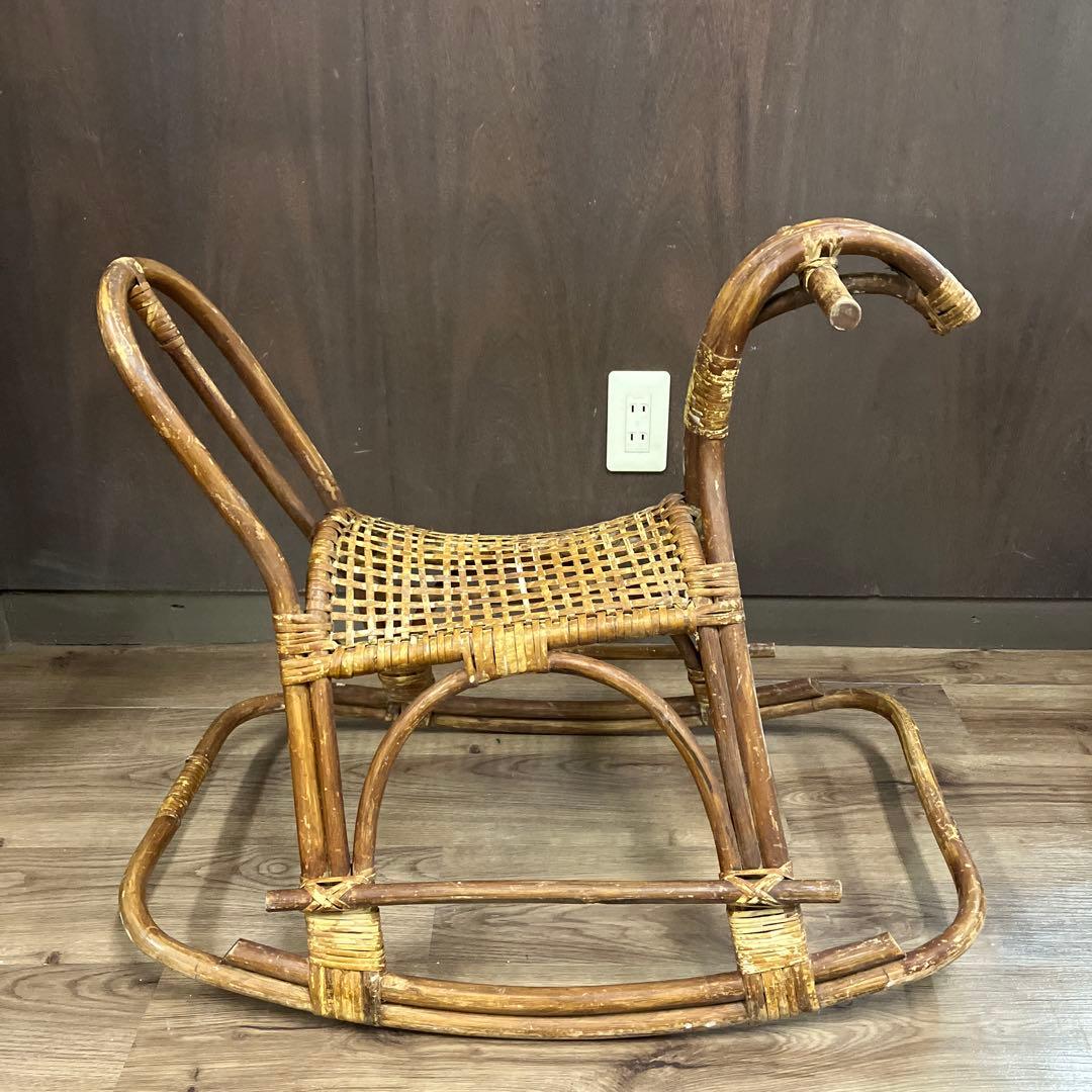 B-2 ヴィンテージ ラタン ロッキングホース 籐製 木馬 子供用 インテリア