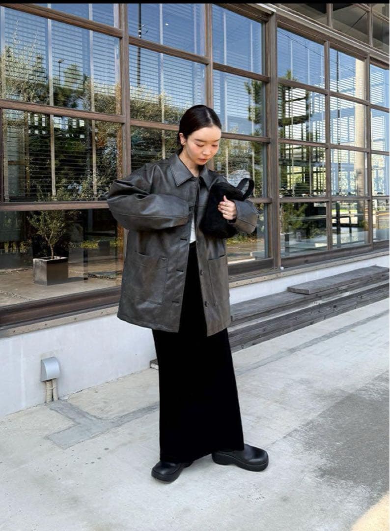 select MOCA ステンカラーフェイクレザージャケット ブラック