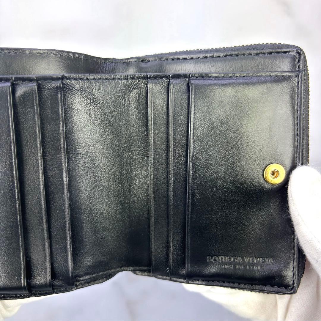 BOTTEGA VENETA スモール カセット 二つ折りファスナーウォレット黒